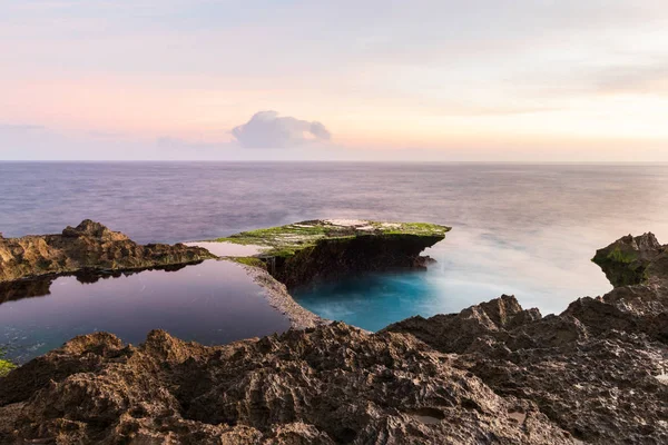 Devil Tear Sunset Island Nusa Lembongan Bali Indonesia Rocky Shore — Stock Photo, Image