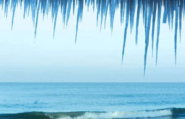 Huge icicles, winter in the Baltic sea — Stock Photo, Image