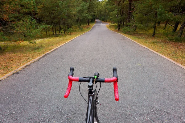 De fiets op de achtergrond van het bos track, racefiets met r — Stockfoto