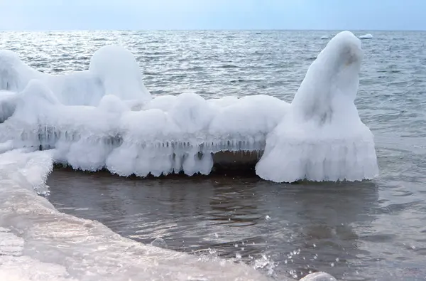 Percer Dans Glace Mer Est Gelée Côte Mer Dans Glace — Photo