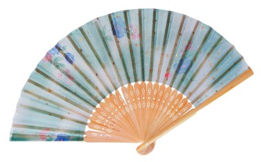 Japon fan çiçekler ve Yıldızlar mavi ile dekore edilmiş, yeşil.