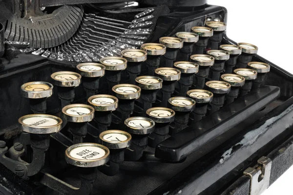 Old antique vintage portable typewriter, close-up of the mechani — Stock Photo, Image