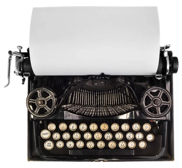 Old antique vintage portable typewriter, with a blank sheet of p — Stock Photo, Image