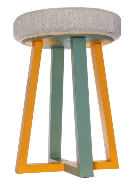 Hand-made stool. Chair in green, yellow, light yellow.