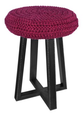 Siyah beyaz noktalar ile el yapımı dışkı. Kırmızı yuvarlak koltuk woo