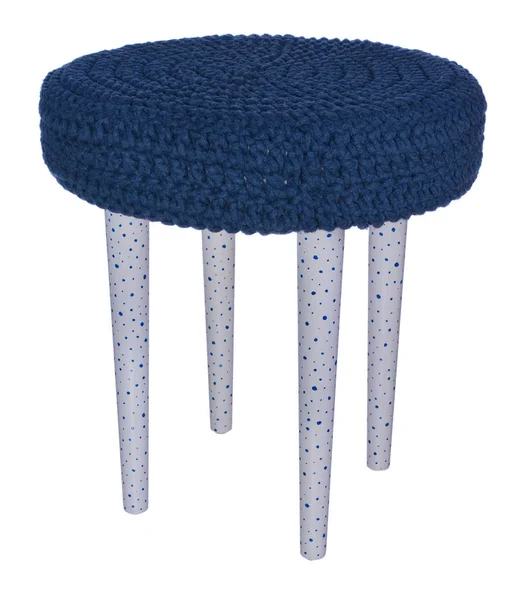 El yapımı dışkı gri mavi nokta. Yuvarlak koltuk mavi yün dostum