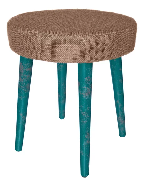 El yapımı dışkı yeşil gri desen. Yuvarlak sarı dostum koltukta