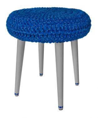 El yapımı dışkı ahşap gri mavi desenli. Bl ile yuvarlak koltuk