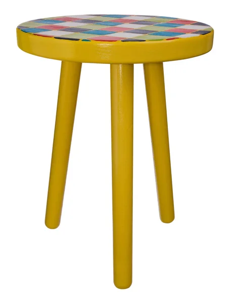 Χειροποίητο Σκαμπό Ξύλινα κίτρινο. Γύρω από ξύλινο κάθισμα, βαμμένο σε mult — Φωτογραφία Αρχείου