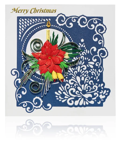 Handmade Christmas card with Merry Christmas greetings and poins — Stock Photo, Image