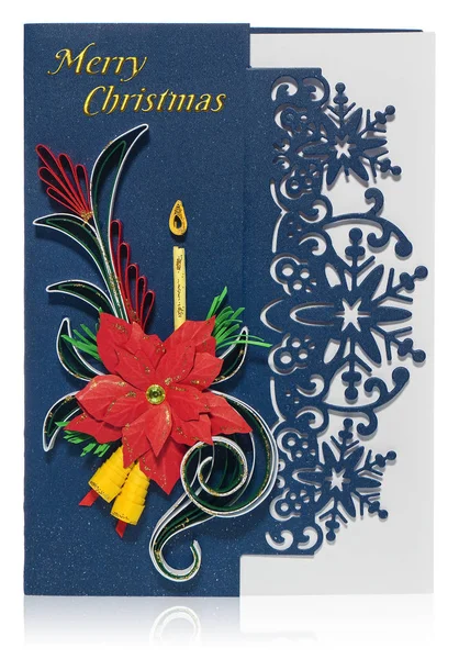 Cartão de Natal artesanal com cumprimentos e pontas de Feliz Natal — Fotografia de Stock