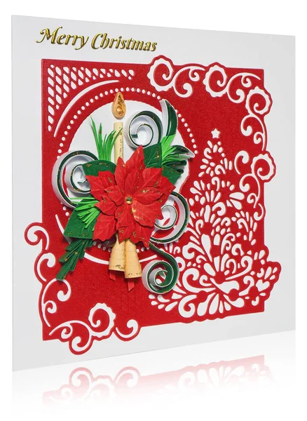 Handmade Christmas card with Merry Christmas greetings and poins