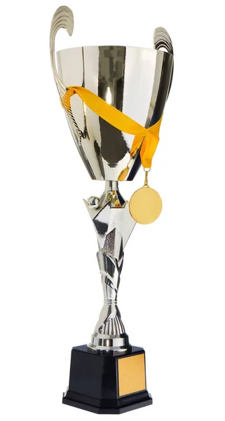 Winner's cup, silver, gold prize in the competition with a medal — Stock Photo, Image