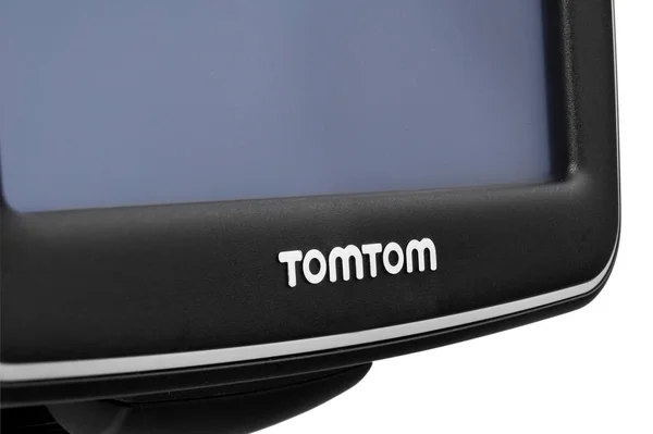 TomTom GPS car navigation with handle. Black electronic map devi — Stock Photo, Image