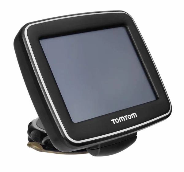 TomTom GPS car navigation with handle. Black electronic map devi — Stock Photo, Image
