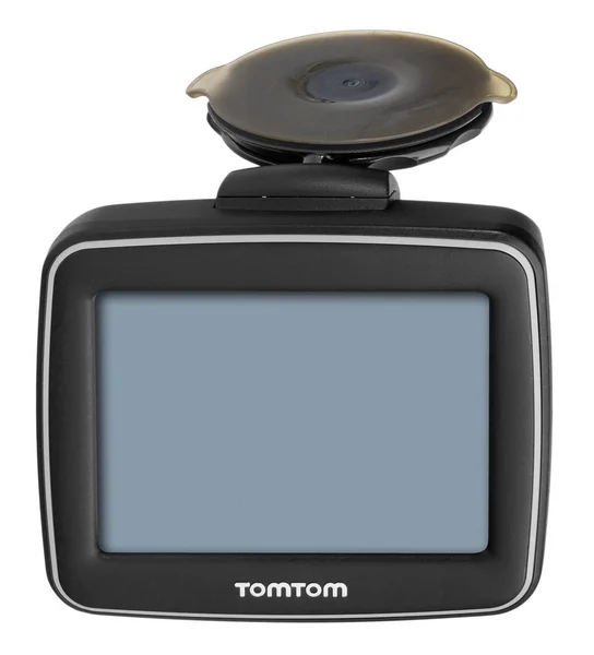 TomTom GPS car navigation with handle. Black electronic map devi — Stock Photo, Image