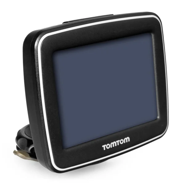 TomTom GPS car navigation with handle. Black electronic map devi — Stock Photo, Image