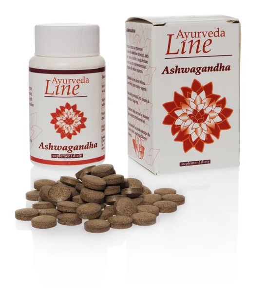 Ayurveda Line Ashwagandha pastillas a base de hierbas (Withania somnifera), Ind Fotos De Stock Sin Royalties Gratis