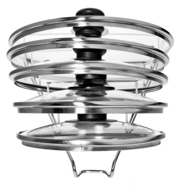 Tencere yemek pişirmek için cam kapaklar ile mutfak askı. Askı uygun