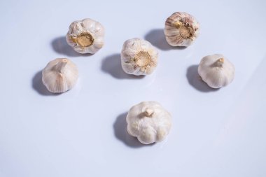 Beyaz arka planda, Allium sativum olarak izole izole sarımsak 