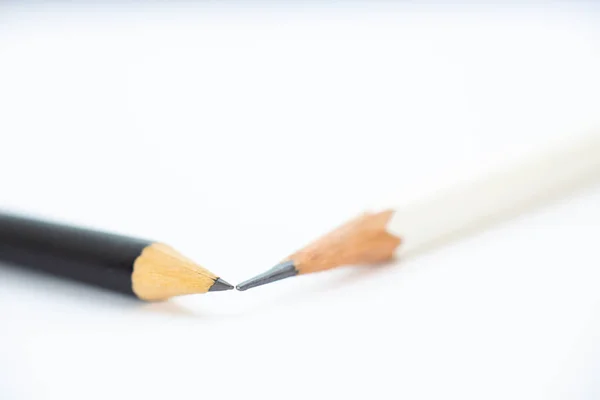 White Pencil Black Pencil White Background Close Macro Shot Selective — Stock fotografie