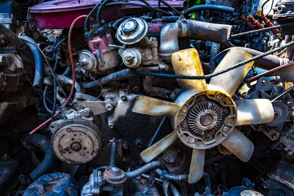 Begagnade Motor Bildelar Rusty Metal Textur Bakgrund Närbild Macro Skott — Stockfoto