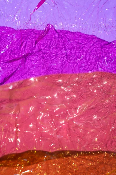 Hoja Delgada Celofán Multicolor Con Textura Superficial Arrugada Brillante Fondo — Foto de Stock