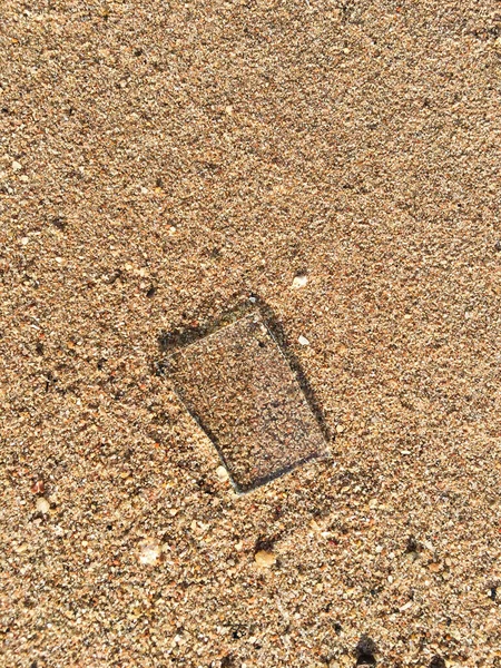 Verre Brisé Usagé Sur Plage Pollution Plage Rectangle — Photo