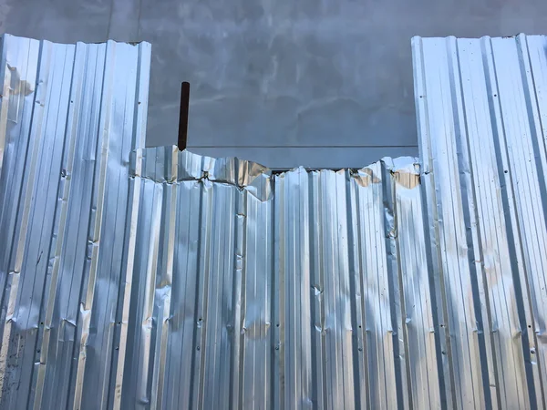Crumpled Corrugated Metal Texture Galvanized Iron Steel Background Shiny Fence — Stock Photo, Image