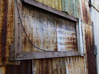Rusty Corrugated metal desenli eski çerçeve ahşap veya Galvanize çelik zemin