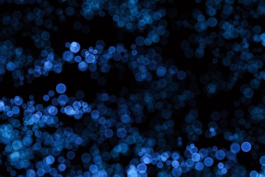 Görüntü Bokeh 'in soyut ışıkları mavi renk, Siyah Arkaplan, Parıltı, Odaklanmamış, Kusursuz polka deseni, Yaratıcı, İllüstrasyon tasarımı