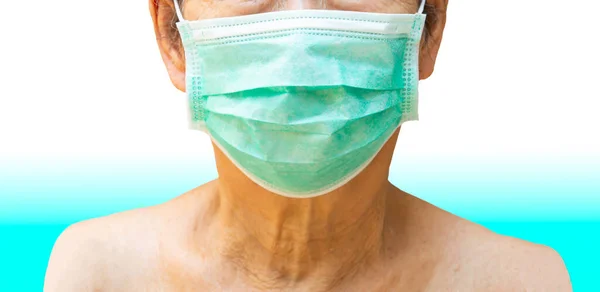 Senior Kvinna Bär Ansiktsmask Medicinsk Mask Kirurgisk Mask Gradient Grön — Stockfoto