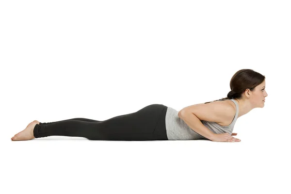 Yoga woman gray _ Bhujangasana — стоковое фото