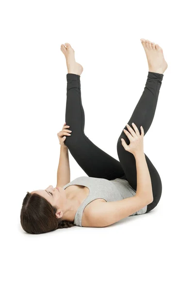 Donna yoga grigio _ anada balasana _ alto — Foto Stock