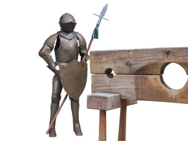 Şövalyeler zırh ile ahşap boyunduruk