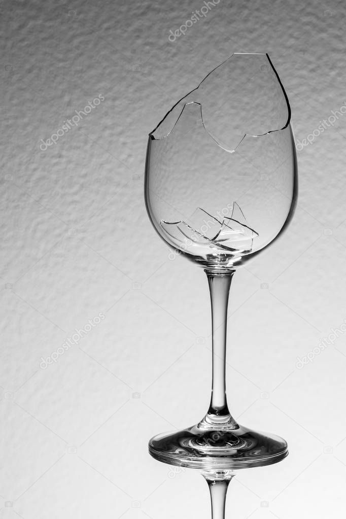 Broken wine glass full shot