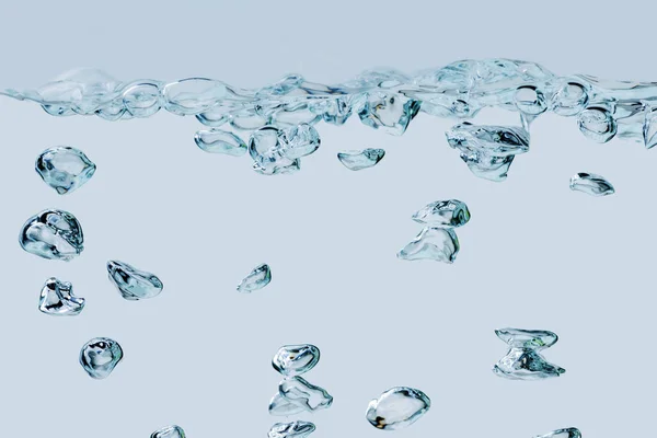 Vollformat Ansicht Aufsteigender Luftblasen Medium Wasser Vor Hellblauem Hintergrund — Stockfoto