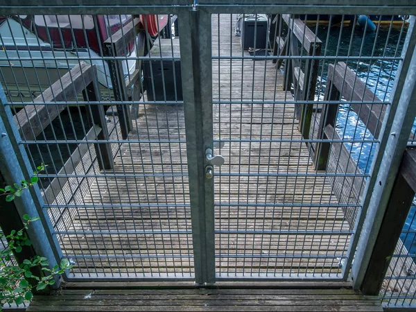 Wide Angle View Locked Access Gate Jetty Kalksee Woltersdorf Brandenburg — Stock Photo, Image