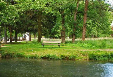 Tezgah üzerinde yağmur parkta
