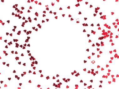Circle frame red heart confetti background. 