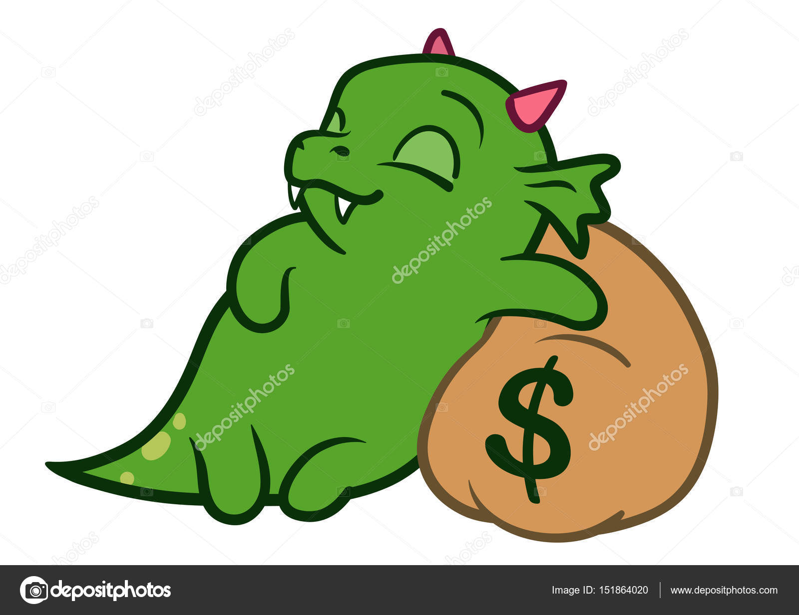 Cute cartoon monster dragon sleeping on bag of money Stock Vector Image by  ©treemouse #151864020