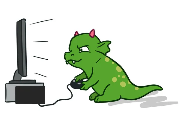 ビデオゲームで遊ぶかわいい漫画ドラゴン モンスター — ストックベクタ