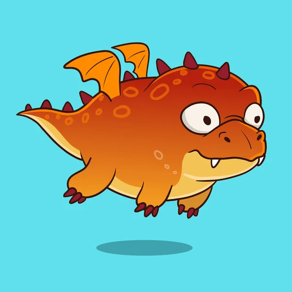 Lindo poco grasa amigable dragón monstruo dibujo de dibujos animados — Vector de stock
