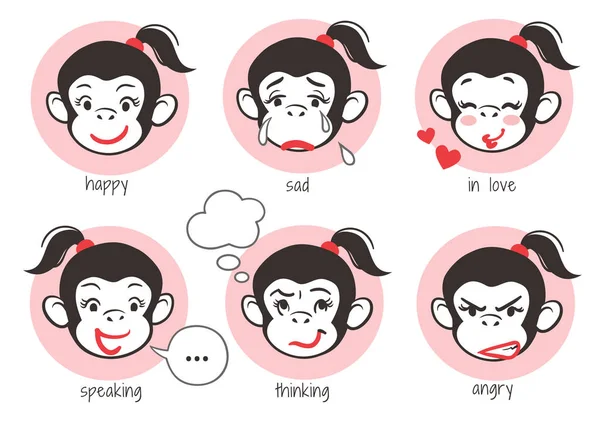 Cara de niña mono emoji — Vector de stock