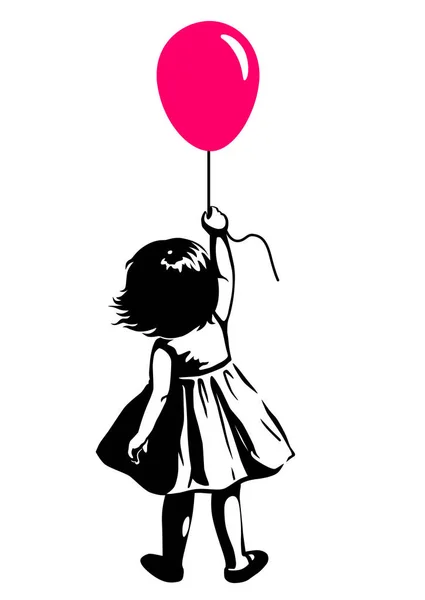 Menina da criança com balão vermelho, estilo graffiti arte de rua — Vetor de Stock