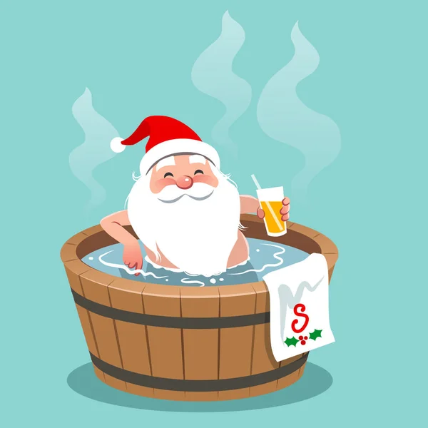 Vectorillustratie cartoon van de Kerstman zitten in een houten b — Stockvector