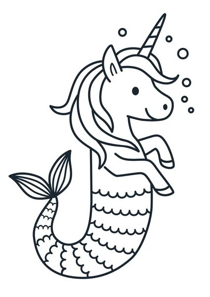 Mignon licorne sirène vecteur coloriage illustration dessin animé . — Image vectorielle