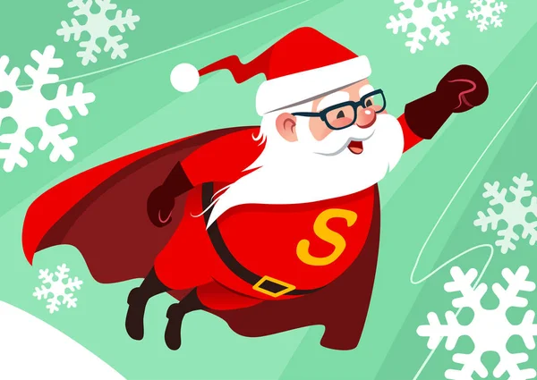 Dibujos animados vectorial ilustración de Santa Claus divertido lindo como superhe — Vector de stock