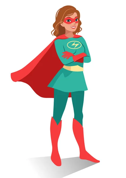 Smiling friendly confident young Caucasian woman in superhero co — Stock Vector