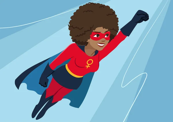 Superhero woman in flight. Attractive young African American wom — Stock Vector